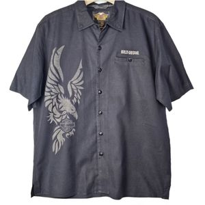 Harley Davidson Black Garage/Shop Button Down Shirt with Eagle, EUC, size Large
